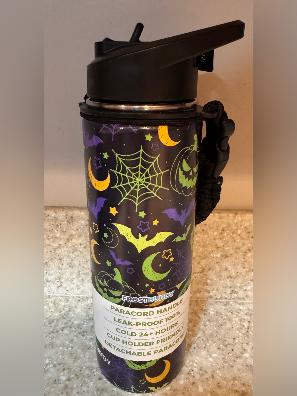 Frost Buddy Halloween Spiderweb & Bat Insulated Bottle - Glow in the Dark 24 oz